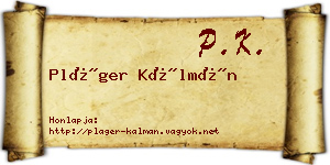 Pláger Kálmán névjegykártya